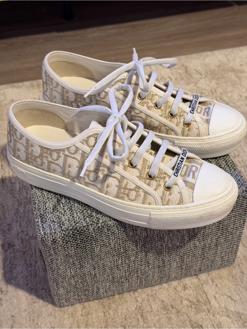 Christian Dior Canvas Gold Oblique Walk'N'Dior Low Top Sneakers Size 39